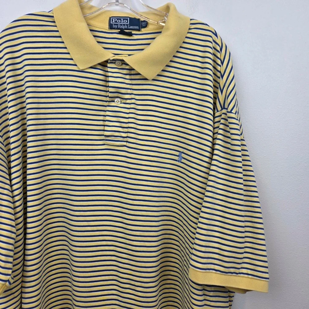 Polo Ralph Lauren Mens 2XLT Tall Polo Shirt Yellow Blue Striped Cotton Pony